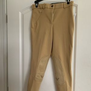 Front zip knee batch breeches, tan.
